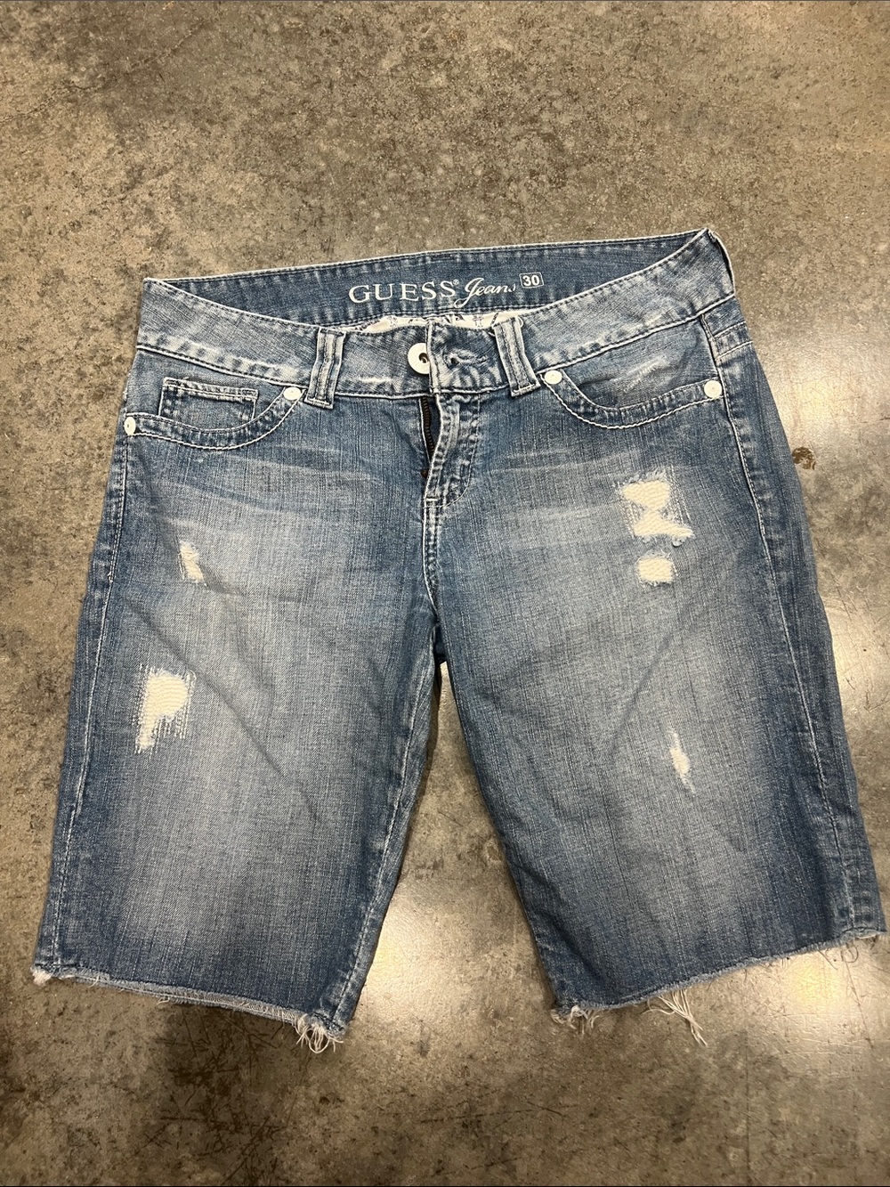 GUESS Distressed Light Blue Denim Bermuda Shorts